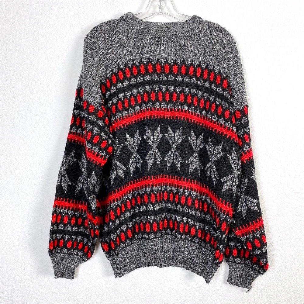 Vintage European Gray Red Fair Isle Crew Sweater